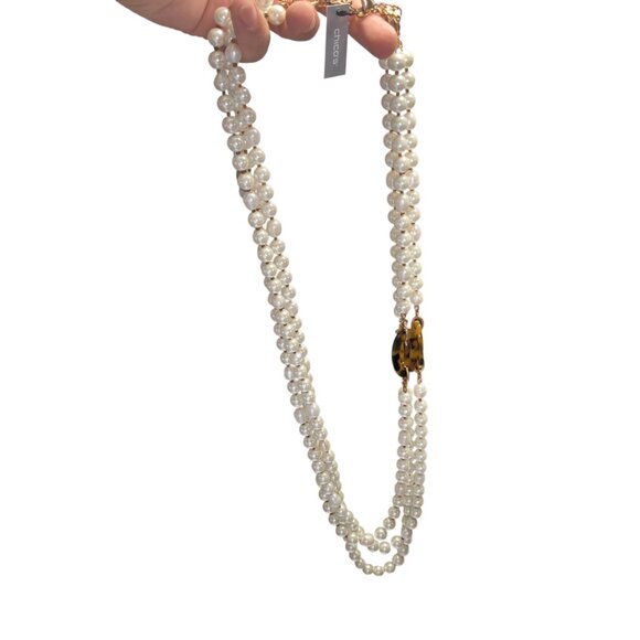 New Chico's Multistrand Fashion Pearl Bead White Tortoise Opera Length Necklace - Picture 3 of 5